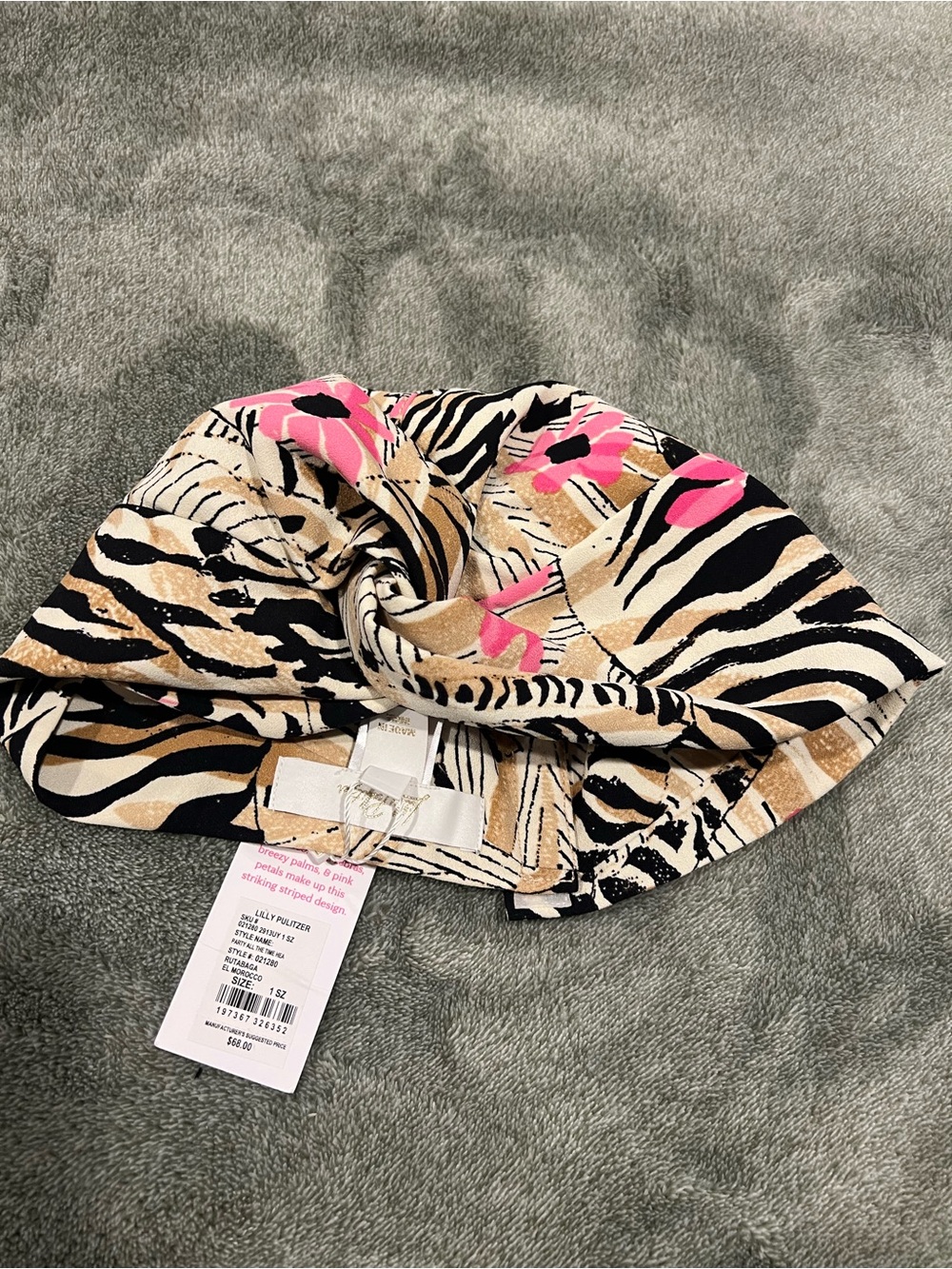 Lilly Pulitzer Black, Cream & Tan Zebra-Print Turban Headband with Pink Accents